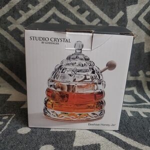 Studio Crystal by Godinger Beehive Shaped Honey Jar Jam Jelly Jar w Wood Dipper